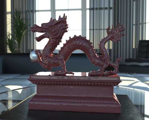 Interior Rendering | FluidRay real-time photo-realistic rendering of a dragon