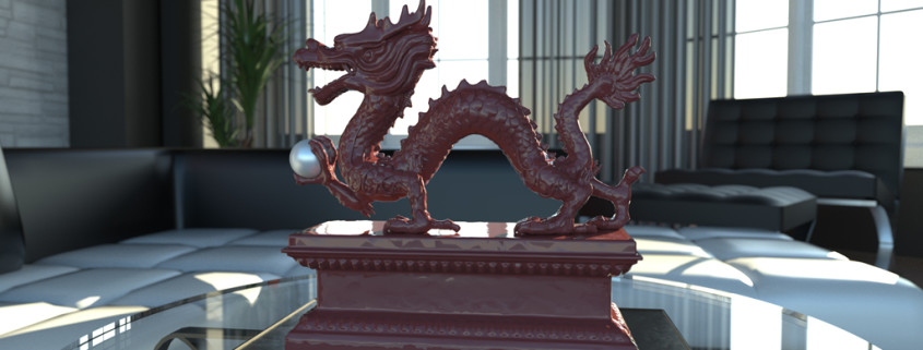 Interior Rendering | FluidRay real-time photo-realistic rendering of a dragon