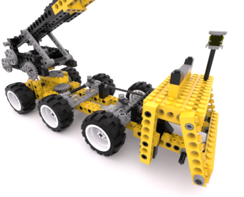 FluidRay RT real-time photo-realistic rendering of a lego crane