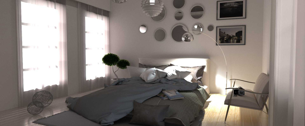 FluidRay interior rendering of a bedroom by Roberto Pittaluga