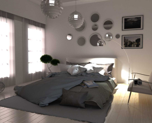 FluidRay interior rendering of a bedroom by Roberto Pittaluga