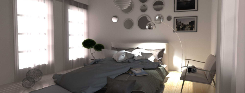 FluidRay interior rendering of a bedroom by Roberto Pittaluga