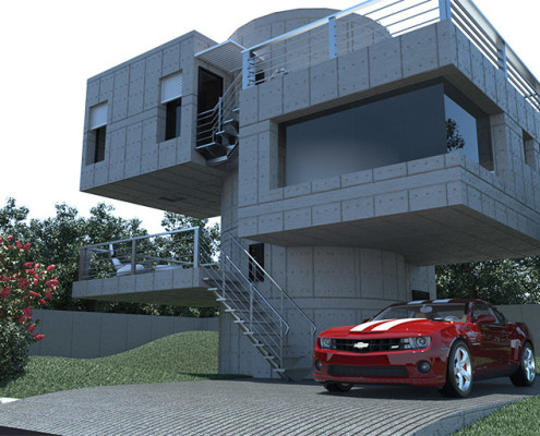 Real-time architectural rendering of a modern house