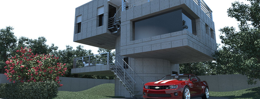 Real-time architectural rendering of a modern house