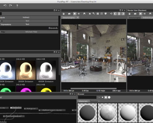 FluidRay RT real-time renderer user interface