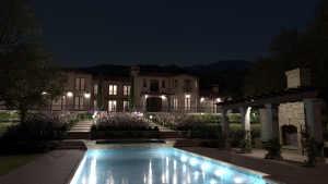 Exterior Render at night with FluidRay