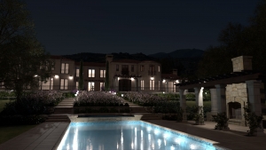 Exterior Render at night with FluidRay