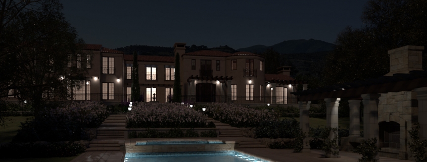 Exterior Rendering at night with FluidRay