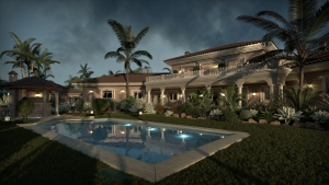 Daylight Exterior Architectural Rendering with FluidRay