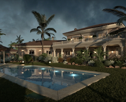 Daylight Exterior Architectural Rendering with FluidRay