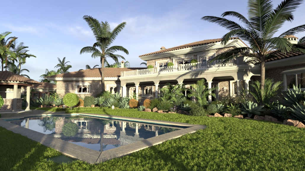 Daylight Exterior Architectural Rendering with FluidRay